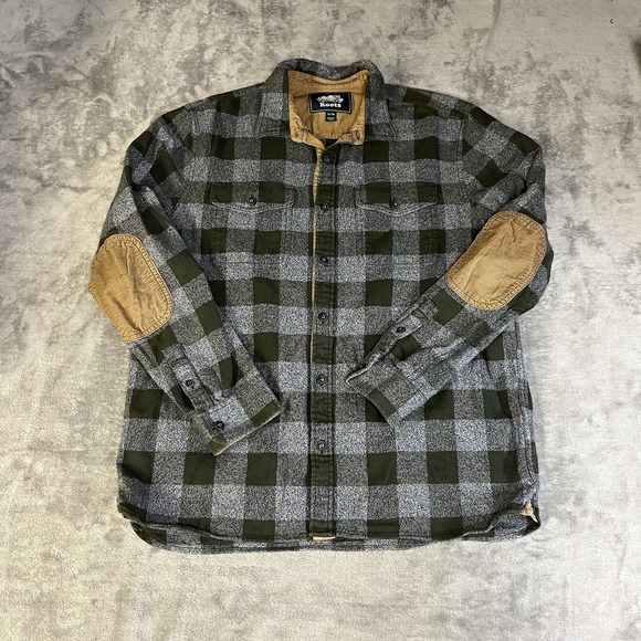 Roots Other - ROOTS Mens Plaid Elbow Patch Flannel Long Sleeve Shirt Size XL Green/Brown